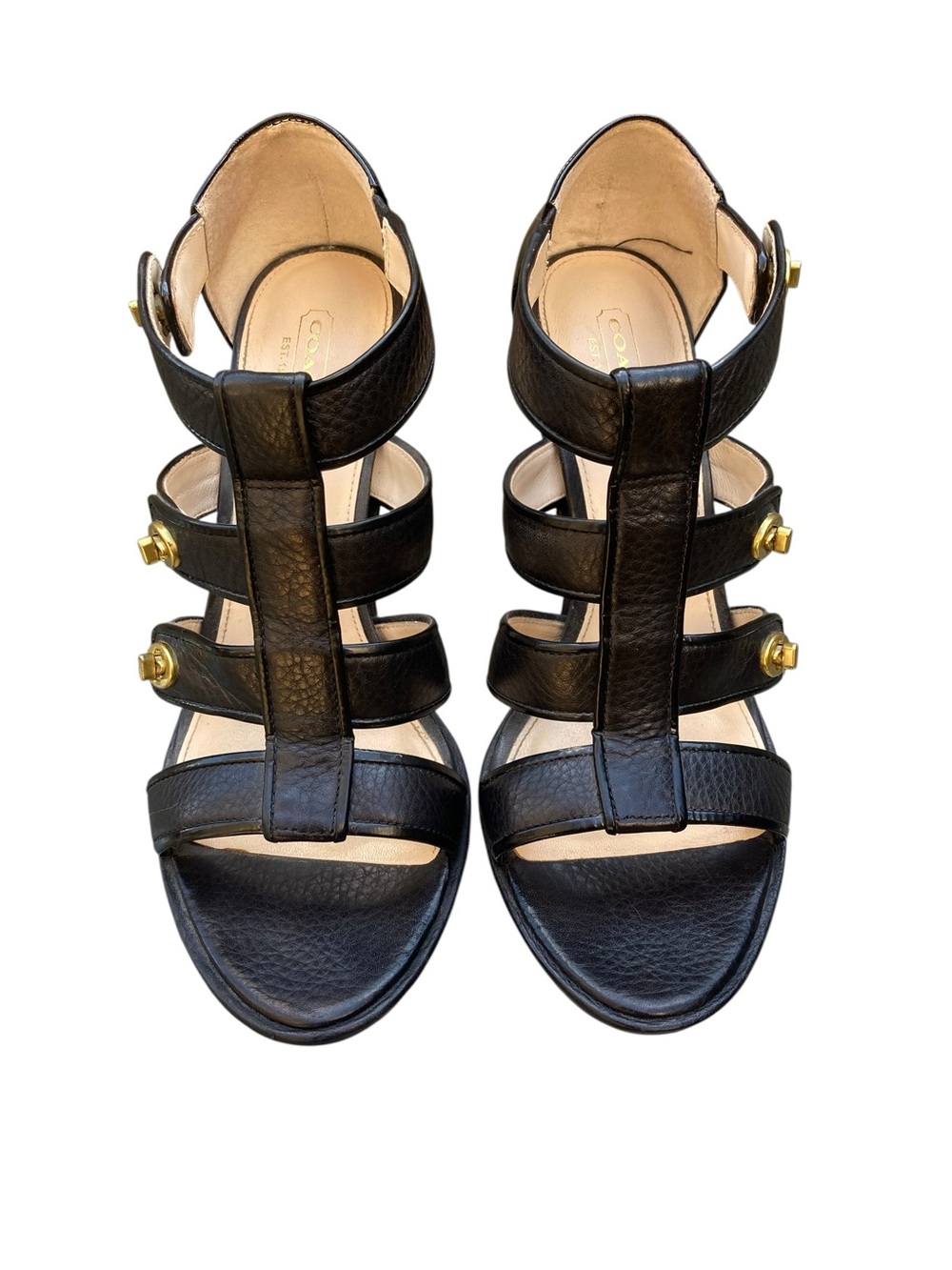 FINAL PRICE Women’s Coach TAMARAH Black Leather Heels Turn-Lock Size 9.5 - Picture 3 of 7